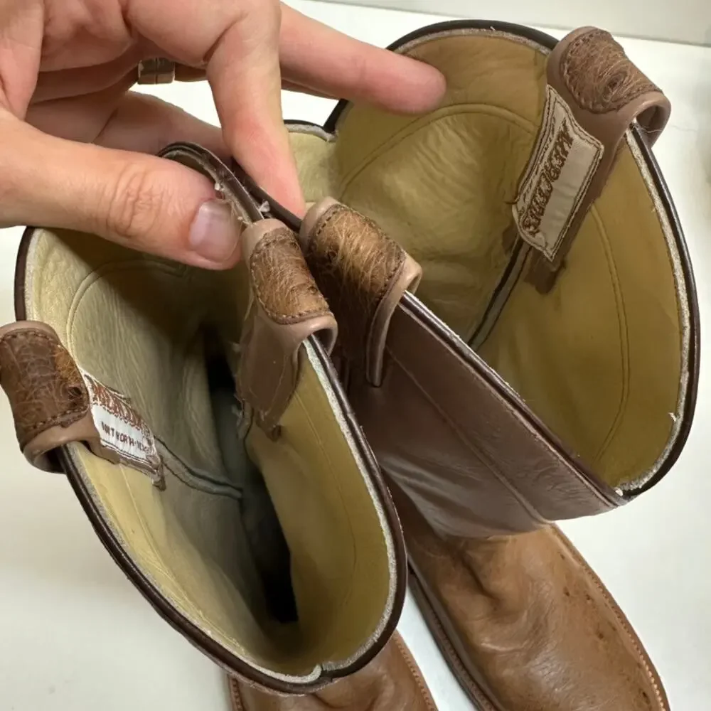 EXCELLENT Rios of Mercedes Brown Full Quill Ostrich Roper Exotic Boot 7.5 Narrow